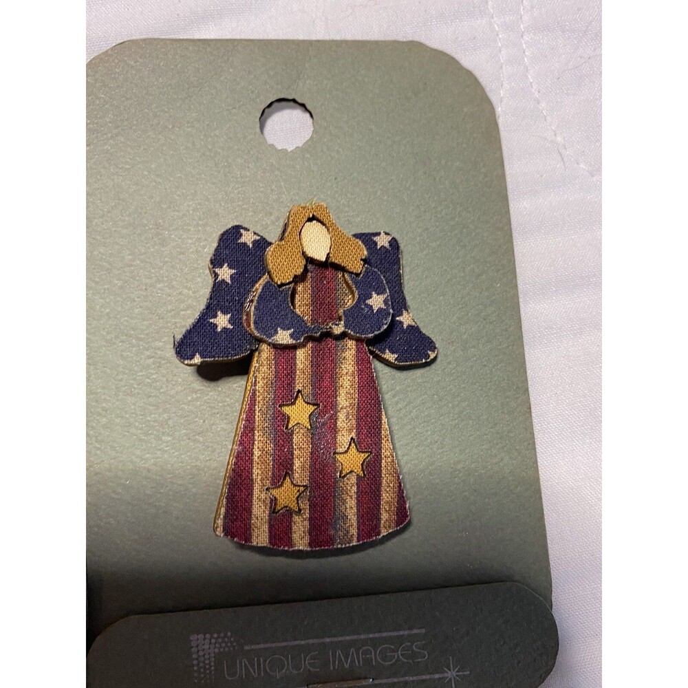 Vtg . Handmade Unique Images Wood & Fabric Pin Costume Jewelry Lot Of 2 New